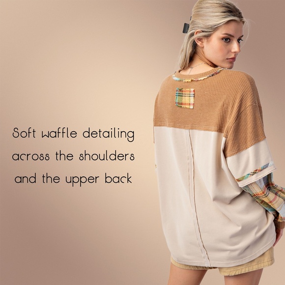 EASEL "Alabama Top - Talladega" Loose Fit Henley Layered Look Mineral Washed Top - Picture 6 of 14